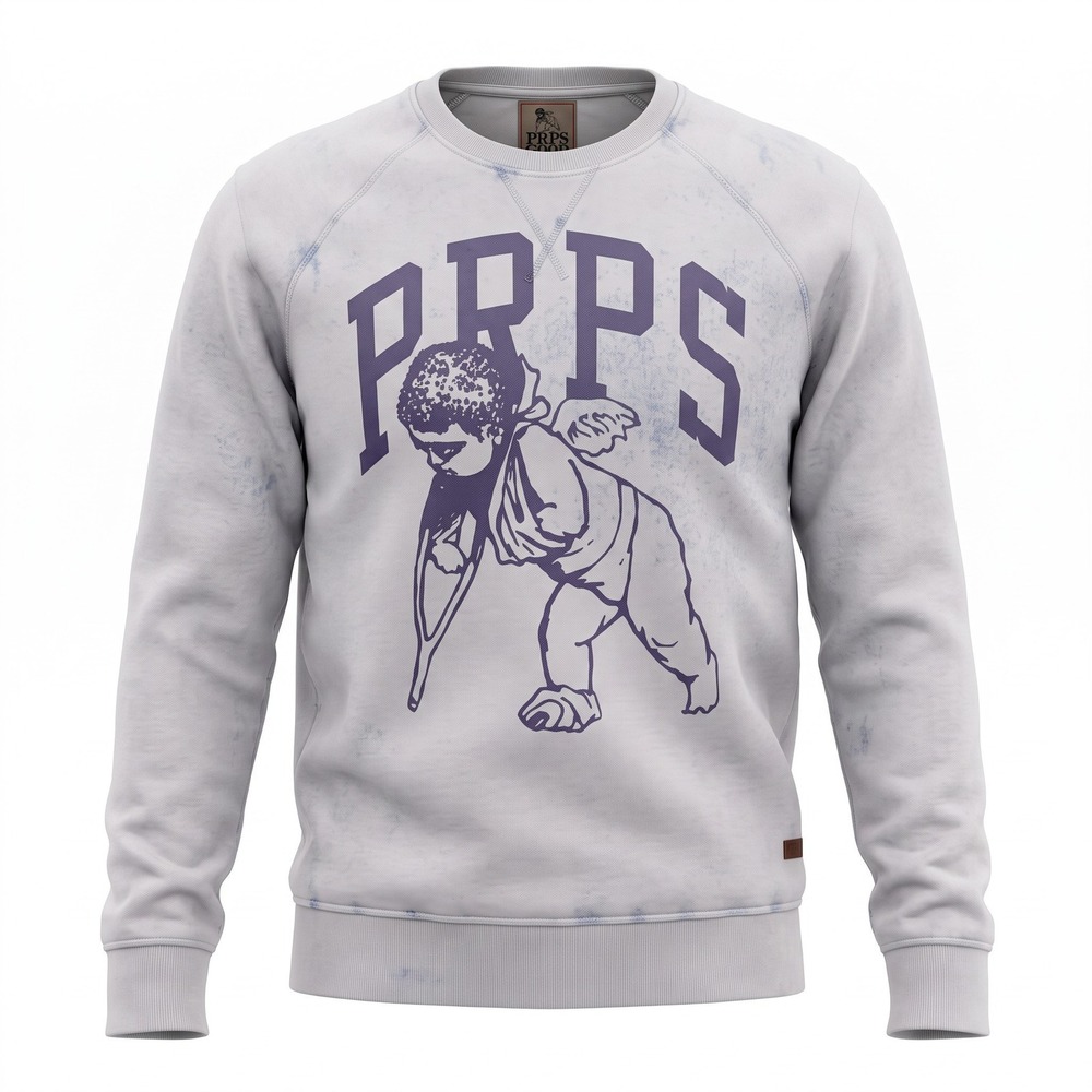 PRPS Sweatshirt Mens 3XL Grey Acid Wash Cherub Graphic Raglan E73S89